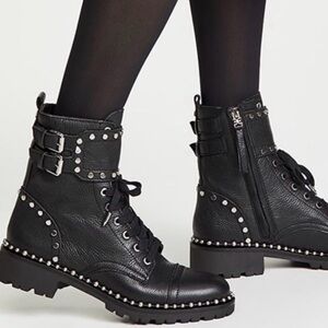 Sam Edelman Black Studded Lace-Up Ankle Boots Jennifer Zip Up Moto Womens Sz 8.5
